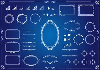 蔦や植物をモチーフにしたアンティーク風の装飾やフレームのセット素材