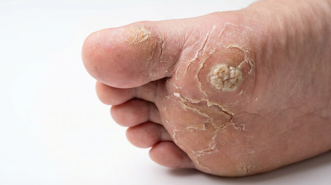 Human Foot with Plantar Wart and Dry, Peeling Skin