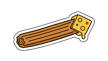 Golden Brown Churro Dipped In Melted Yellow Cheese With Black Background