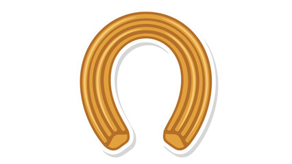 Golden Brown Churro Shaped Like A Horseshoe On A Black Background With White Outline