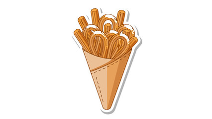 Golden Brown Churros in a Cone with White Outline on Black Background