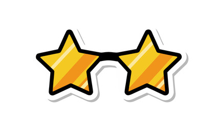 Golden Star Shaped Sunglasses With White Outline And Shadow Detail Against A Black Background