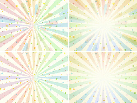 カラフルな放射と紙吹雪の背景セット