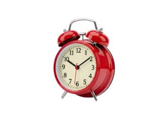 Red Alarm Clock Showing Time on White Background