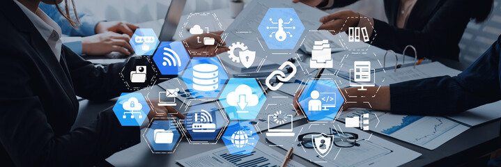 Concept design of managing online documents with cloud storage, digital file management, and secure sharing. Online documents improve workflow, online documents enhance security. Entice