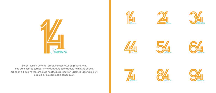 anniversary vector logo set, yellow color with handwriting can be use for celebration