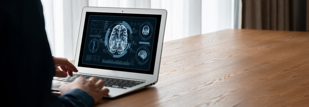 Medical science technology and futuristic healthcare virtual computer software analyze human health and diagnose disease for doctor data and medical research. brisk - Powered by Adobe