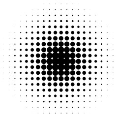 Halftone Pattern of Concentric Circles with Gradual Size Transition on White Background, Graphic Design Element