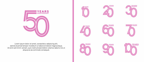 anniversary vector logo set, pink color can be use for celebration