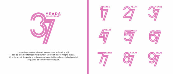 anniversary vector logo set, pink color can be use for celebration