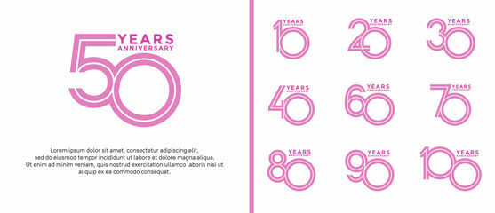 anniversary vector logo set, pink color can be use for celebration