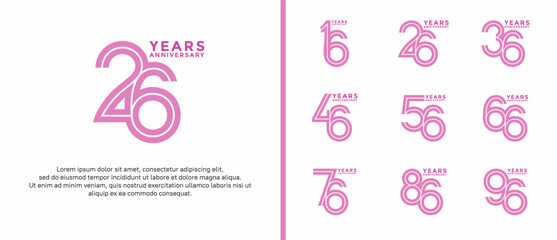 anniversary vector logo set, pink color can be use for celebration