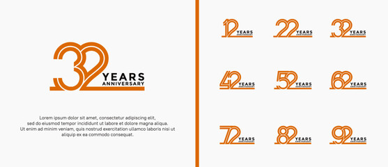 anniversary vector logo set, orange and black color can be use for celebration