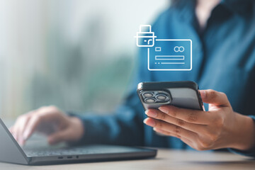 A person using a smartphone to freeze a digital credit card through a secure mobile banking app, illustrating card protection, fraud prevention, and modern financial security features.