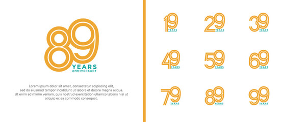 anniversary vector logo set, orange and blue color can be use for celebration