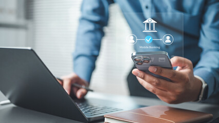 fintech, finance, banking, digital, payment, transaction, app, innovation, A person uses a...