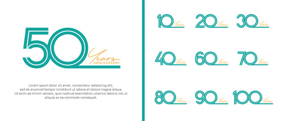 anniversary vector logo set, blue color and orange handwriting can be use for celebration
