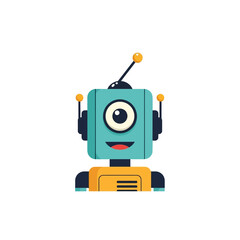 Fototapeta premium Cute friendly robot character illustration cartoon mascot technology artificial intelligence futuristic science fiction digital assistant icon