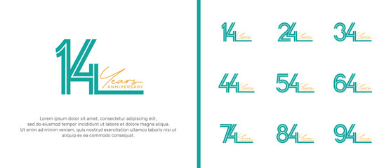 anniversary vector logo set, blue color and orange handwriting can be use for celebration