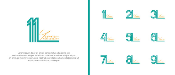 anniversary vector logo set, blue color and orange handwriting can be use for celebration