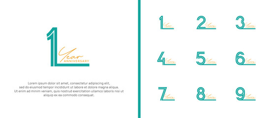 anniversary vector logo set, blue color and orange handwriting can be use for celebration