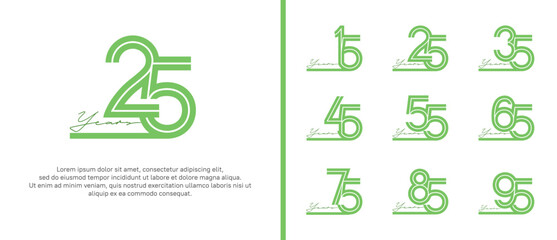 anniversary vector logo set, green color with handwriting can be use for celebration