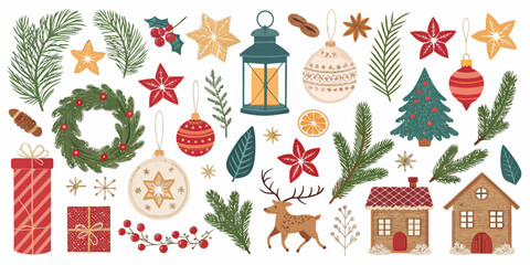 Obraz premium vector Christmas Ultimate Christmas Vector Set: Festive Elements, Ornaments, and Scenes for Complete Holiday Design Projects