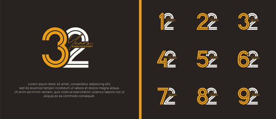 anniversary vector logo set, orange and white color with handwriting can be use for celebration