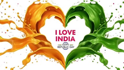 Republic Day on 26 January Independence theme video motion animated footage and animation showing Indian tricolor heart splash expressing love for nation and Independent Day patriotic celebration
