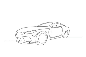 Fototapeta premium Continuous one line drawing of sporty supercar. Luxury Sport Car in single line art illustration. Editable vector.