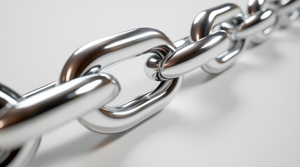 Obraz premium Severed heavy-duty silver chain with detailed link texture, broken end showing internal metal structure, studio lighting creating distinctive highlights and shadows on polished surface, minimalist