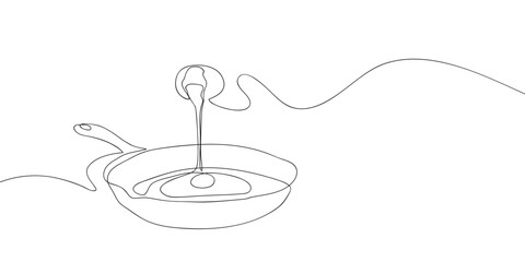 Eggs cracked into a pan in one continuous line. simple linear style. Doodle vector illustration Editable stroke.