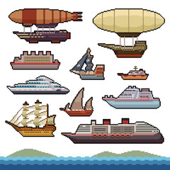 pixel art isolated background of fancy boat ship ocean
