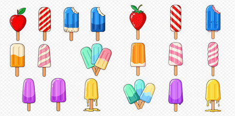 Colorful Ice Pop Collection Assorted Summer Frozen Treats and Sweet Desserts 2dflat