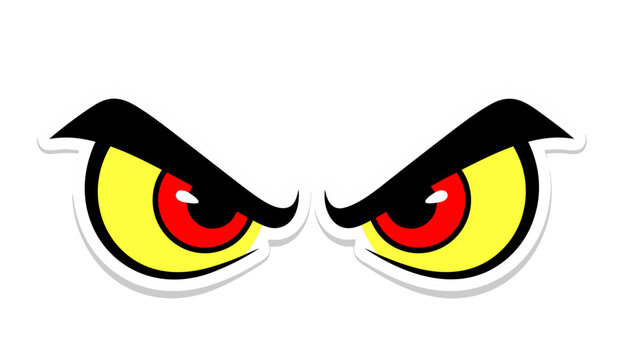 Intense Yellow and Red Angry Eyes With Black Outline and White Border On A Black Background A Cartoonish Fierce Gaze Symbolizing Aggression Anger Or Determination