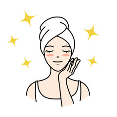 Woman with glowing skin after completing her beauty routine