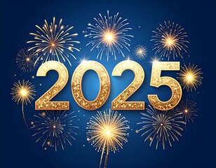 Digitally created celebration with fireworks and sparkling golden numbers