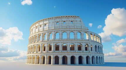Fototapeta premium Majestic Ancient Roman Colosseum in Bright Daylight with Blue Sky and Fluffy Clouds Captured in Stunning Realistic 3D Render