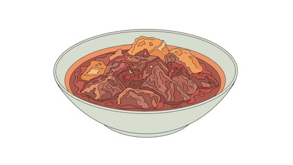Delicious steaming bowl of hearty meat stew with vegetables rendang indonesian food