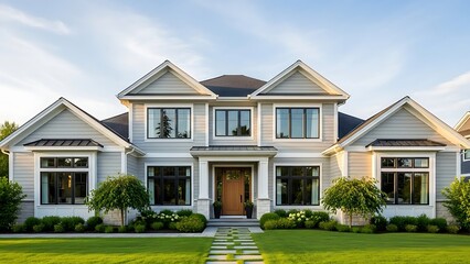 Serene suburban home featuring contemporary architectural design and manicured landscaping