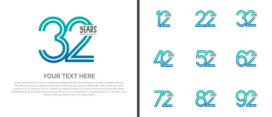 anniversary logo set with blue ribbon. blue number on white background for celebration moment