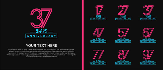 anniversary logo set. purple and blue color on black background for celebration moment