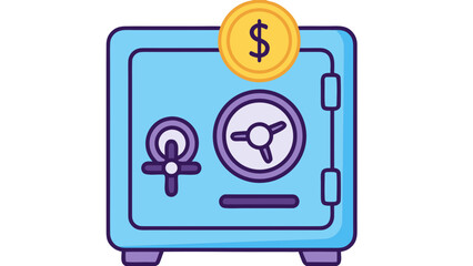 Light Blue Safe with Gold Coin and Dollar Symbol on Top Security Vault and Financial Savings Concept on Isolated White Background © agista