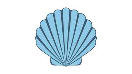 Fototapeta premium Light Blue Scallop Shell Emblem on Black Background Simple Nautical Design Element for Coastal Themes