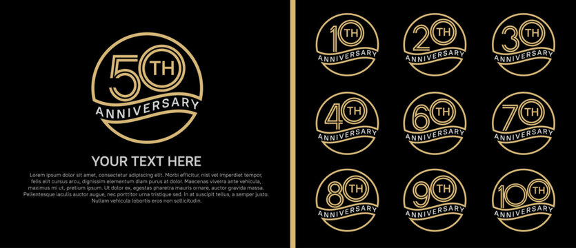 anniversary logo set with circle. gold and silver color on black background for celebration moment - Powered by Adobe