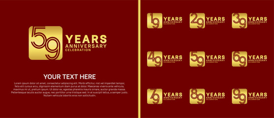 anniversary logo set with circle. gold color on red background for celebration moment
