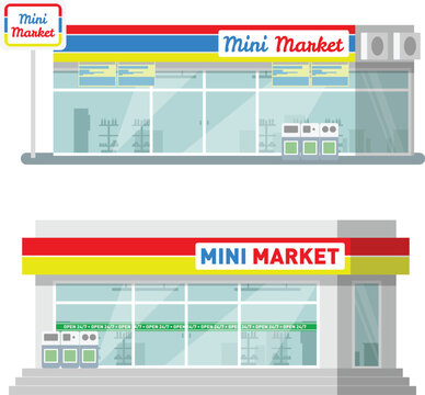 Flat Vector Illustration of Mini Market Storefront &ndash; Convenience Shop Design , easy editable vector illustration
