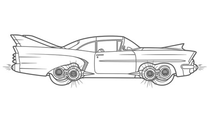 Obraz premium Retro futuristic car with jet engines and fins
