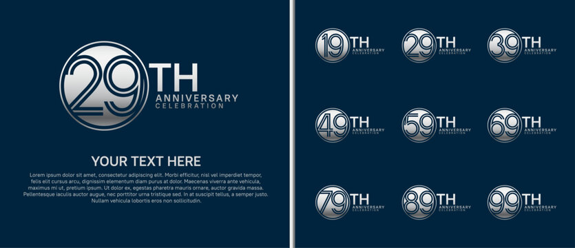 anniversary logo set with circle. silver color on blue background for celebration moment - Powered by Adobe