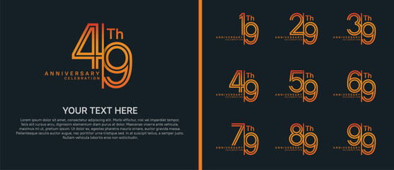 anniversary logo set with split style. orange color on black background for celebration moment